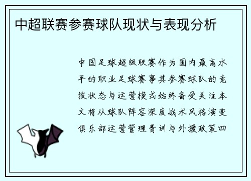 中超联赛参赛球队现状与表现分析